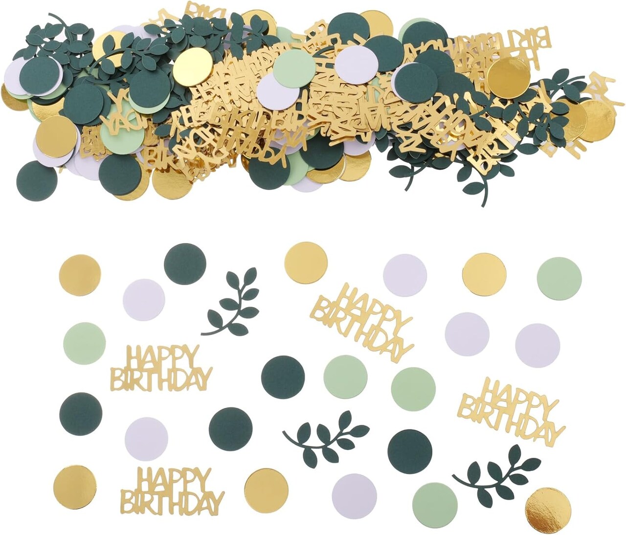 300 Pcs Sage Green Happy Birthday Confetti Greenery Gold Table Confetti Decorations Green and Gold Birthday Party Decorations (Happy Birthday)